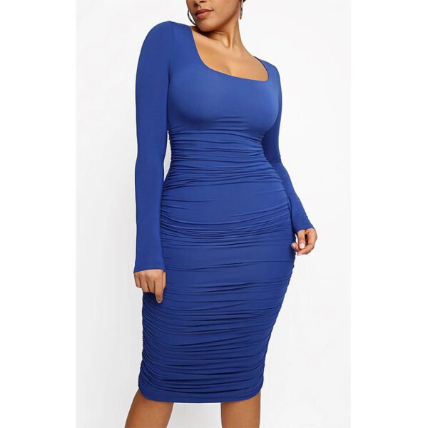 Women's Square Neck Sexy Shaping Pleated Buttock Dress - Image 5