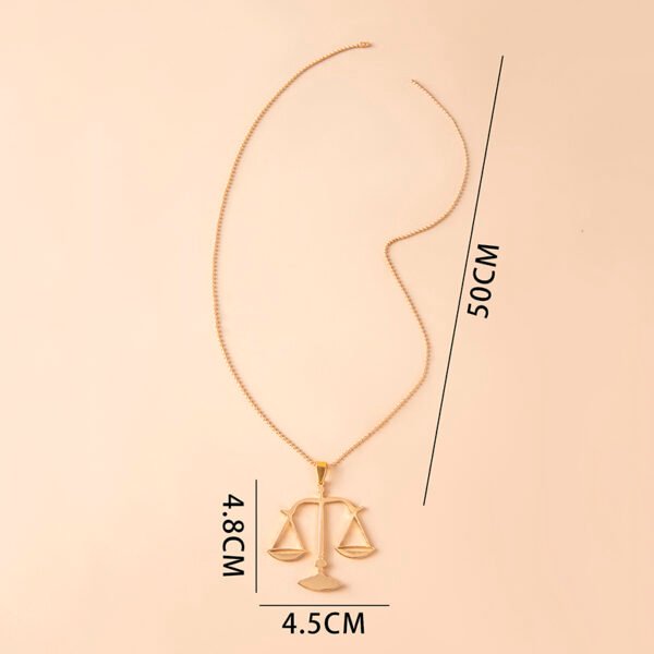 Vintage Big Libra Sign Statement Necklace Gold Balance Scales Pendant - Image 6