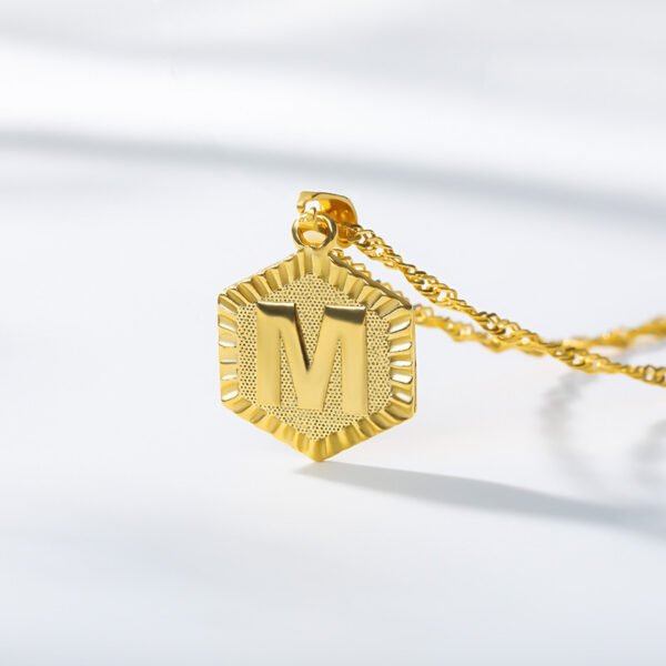 Initial Letter Hexagon Pendant Necklace For Women Jewelry - Image 3
