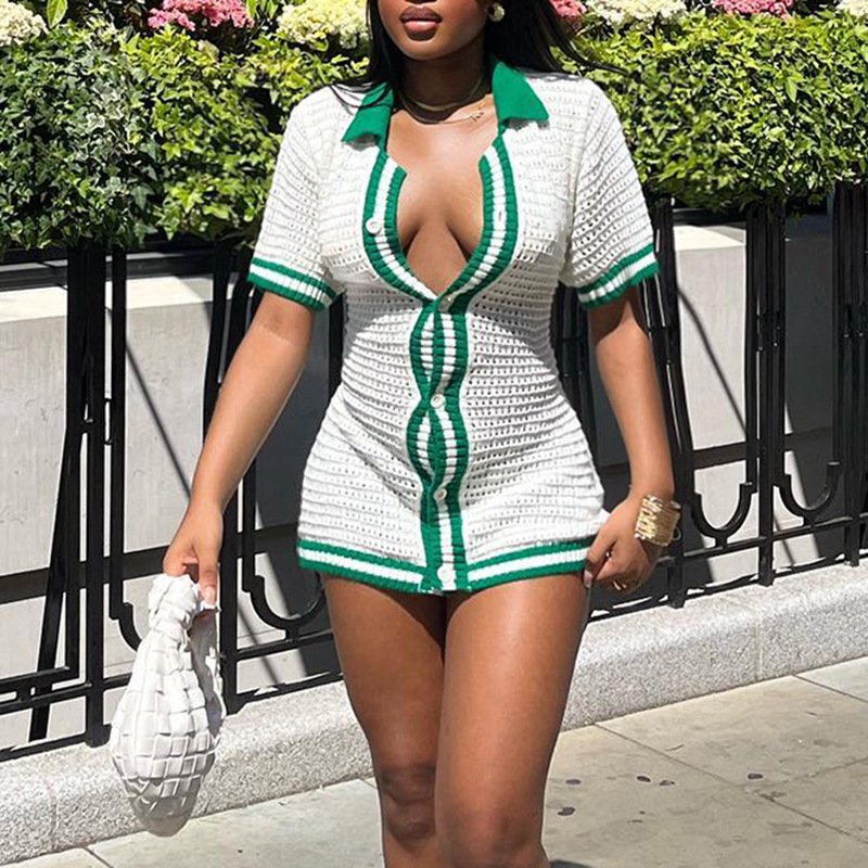 American Contrast Color Binding Tape Casual Jumpsuit Women - Image 6