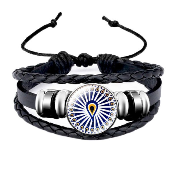 Turkish Blue Eye Glass Snap Button Leather Rope Chain Bracelet - Image 5