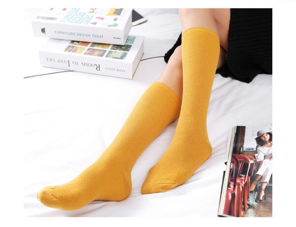 Women's Thin Solid Color Retro Long Socks - Image 3