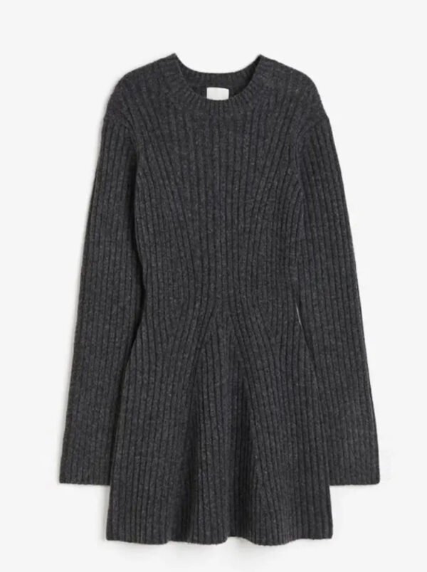 Women's Textured Round Neck Long Sleeve Slim Knit Dress - Image 3