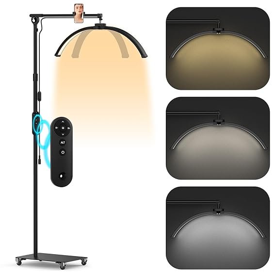 Foldable Half Moon Light, 2 in 1 Lash Light for Eyelash Tech, Esthetician Light with Phone Holder Desk Clip Wheel Stand for Eyelash Extension, Skincare, Nail Tech, Beauty Salon, 3 Light Modes