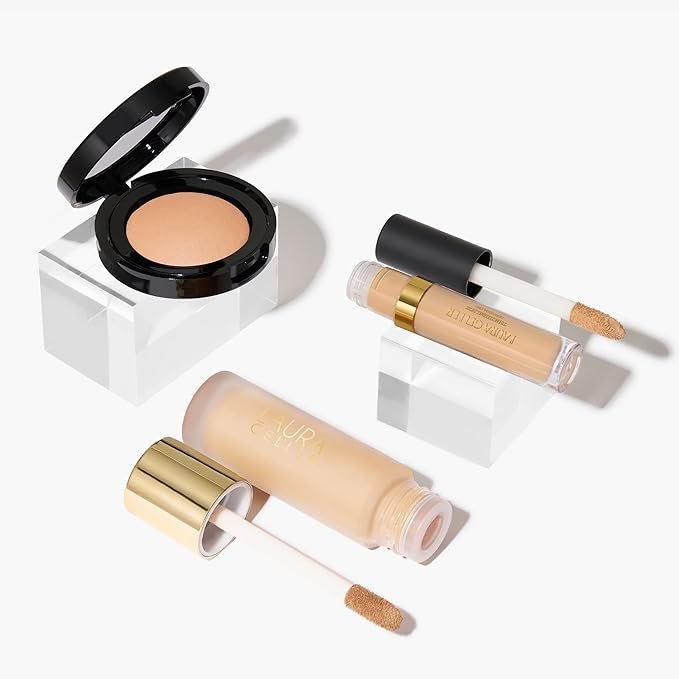 LAURA GELLER NEW YORK Redness Care Kit: Double Take Liquid Foundation, Light + Ideal Fix Concealer, Light + Baked Blurring and Setting Powder, Light/Medium