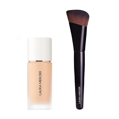 Laura Mercier Real Flawless Weightless Perfecting Waterproof Liquid Foundation: Medium-Buildable Coverage, 12 HR Fade-Proof Wear, Hydrating, Non-Comedogenic, 1N2 Vanille + Foundation Brush Bundle