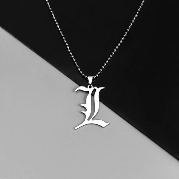Death Note L Lawliet Stainless Steel Necklace Old English Letter Pendant Jewelry - Image 4