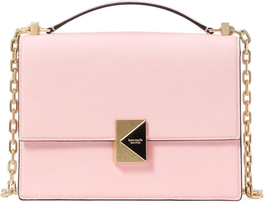 kate spade new york Deco Colorblocked Pebbled Leather and Suede Chain Shoulder, Pastry Pink Multi