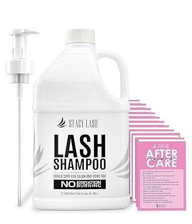 STACY LASH Eyelash Extension Shampoo 1US Gal / 128 fl.oz. / 3.78L / Eyelid Foaming Cleanser/Safe Wash for Extensions & Natural Lashes/Supplies for Professional & Home Use / 50 Aftercare Cards