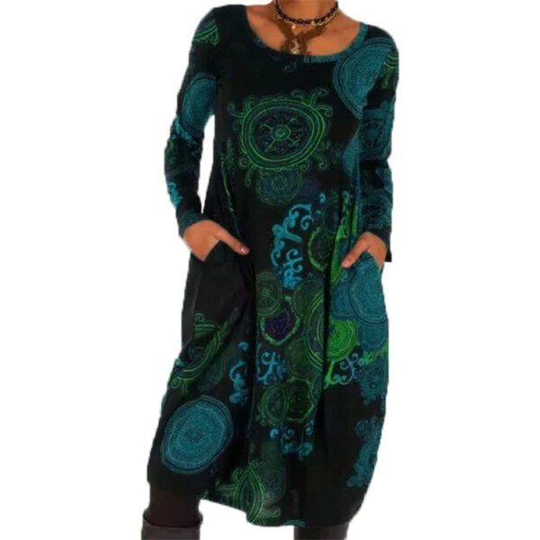 Autumn And Winter Hedging Print Folk Style Dress Long Skirt - Image 5