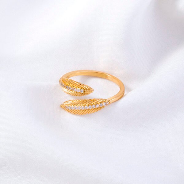 Zircon-inlaid Feather Opening Simple Micro-inlaid Zircon Ring Female Accessories - Image 4