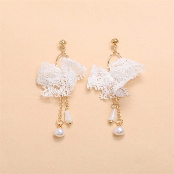 Japanese And Korean Lace Bow Tassel Sweet Earrings