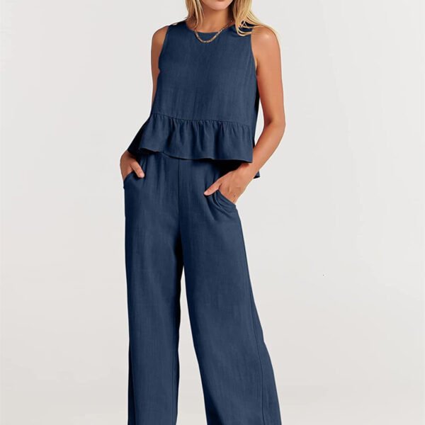 Women's Temperament Fashion Sleeveless Ruffled Undershirt Wide Leg Nine-quarter Pants Set - Image 3