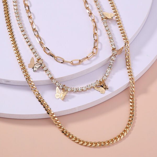 Butterfly diamond-studded multi-layer necklace - Image 3