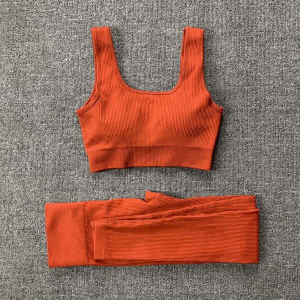 2pcs Thread Yoga Suit Seamless Bra And Butt Lifting High Waist Leggings Set For Women Sports Fitness Yoga Pants Sportswear Outfits Clothing - Image 7