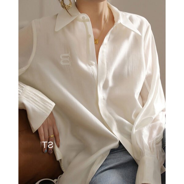 A Niche Chic Chiffon White Shirt For Women - Image 3
