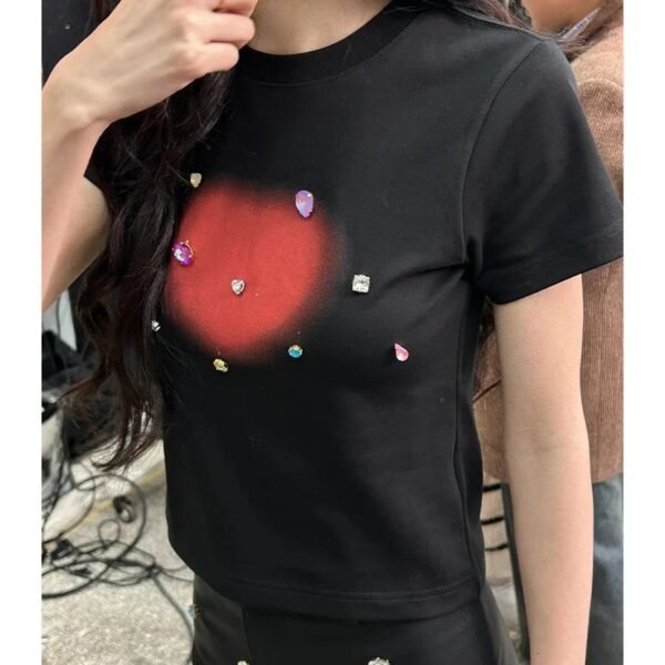 Y2g Hot Girl Love Diamond In The Debris Short Sleeve Slim Fit - Image 4