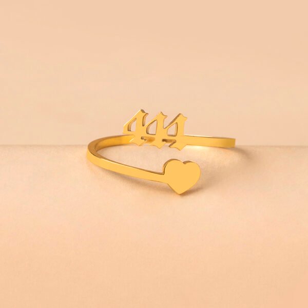 Heart Lucky Number Ring Adjustable Size Stainless Steel Jewelry - Image 3