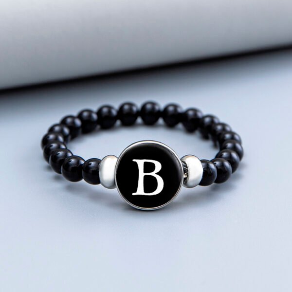 Letter Glass Snap Buttons Charm Bracelet Black Beads Bangles - Image 5