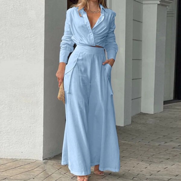 Women's Fashion Casual Solid Color Shirt Set - Image 4