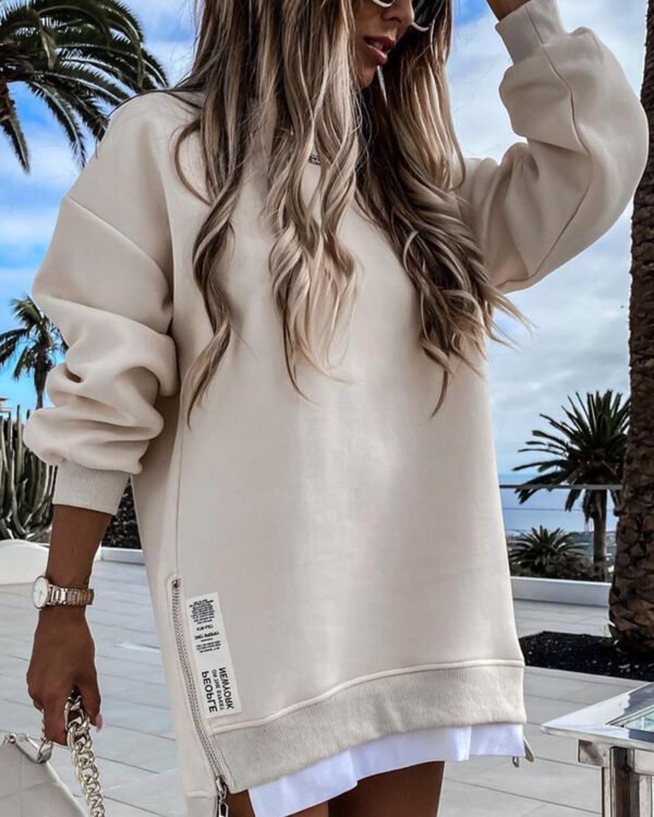 Zipper Decorations Round Neck Sweater Dress - Image 2