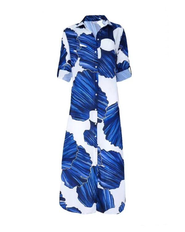 Ladies Fashion Print Lapel Single Breasted Dress - Image 5