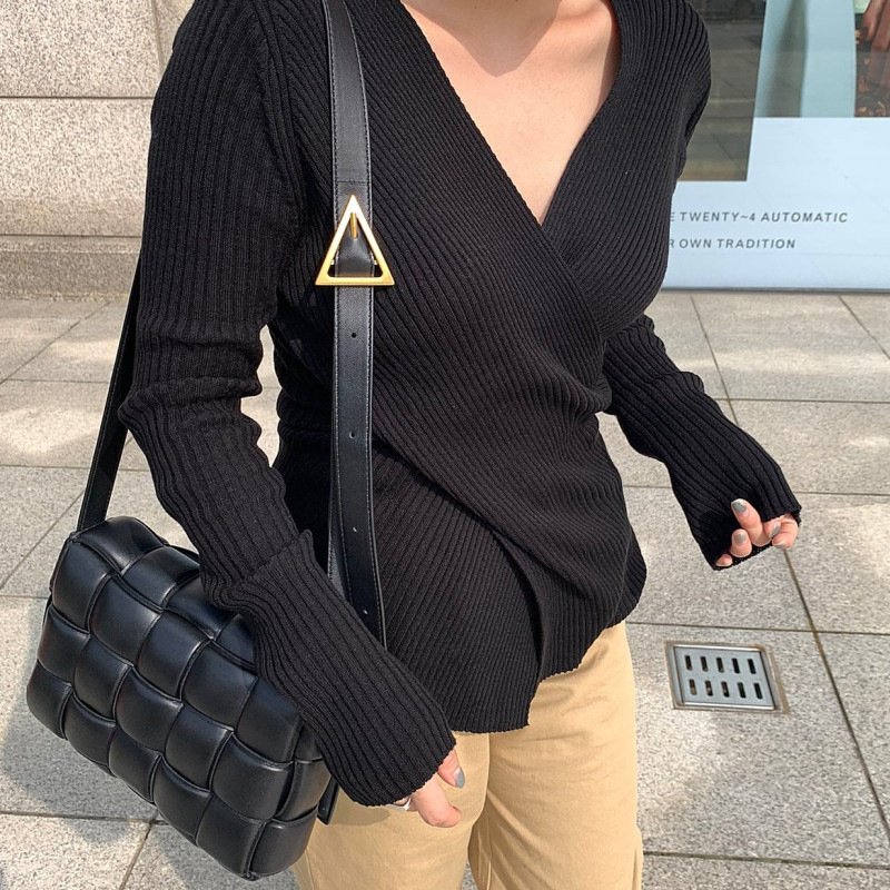 Autumn Elegant Slimming V-neckline Cross Knitted Sweater For Women - Image 8