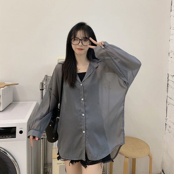 Women's Thin Solid Color Sunscreen Chiffon Shirt Jacket - Image 2