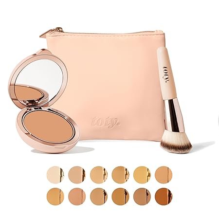 Ilumina CC Creamy Compact SPF 50 + Rosita Bag Vegan Soft Leather Makeup Bag Ilumina Brush - Angled Complexion Foundation Blending Brush 1C Bundle