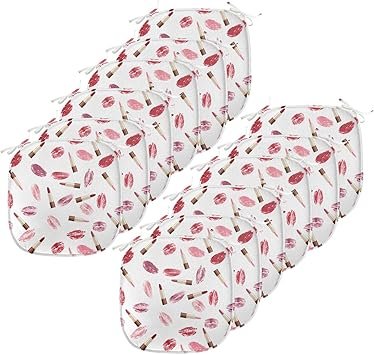 Ambesonne Cosmetics Chair Seating Cushion Set of 12, Beauty Theme Pink and Burgundy Lipstick and Kiss Pattern Makeup Concept, Anti-Slip Seat Padding for Kitchen & Patio, 16
