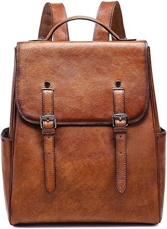 COOLCY Genuine Leather Backpack Purse for Women Vintage Rucksack Retro Daypack (Brown)