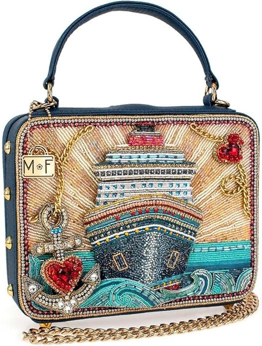 Mary Frances Full Steam Ahead Beaded Cruise Ship Top Handle Novelty Handbag, Blue