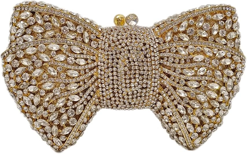 HUANG ZHUANG Bowknot Luxury Crystal Clutch Women Glitter Rhinestone Evening Bag for Party Wedding