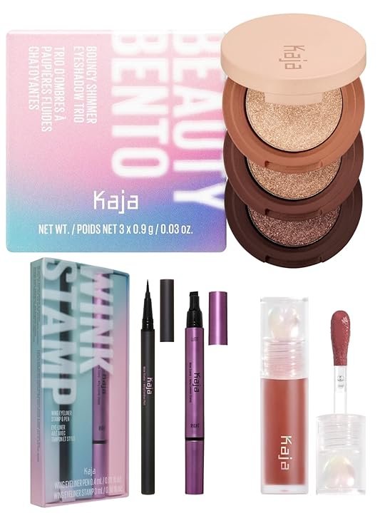 Kaja Makeup Bundle - Wink Stamp + Bouncy Eyeshadow Trio 03 Toasted Caramel + Juicy Glass Lip Oil 08 Cherry Cola