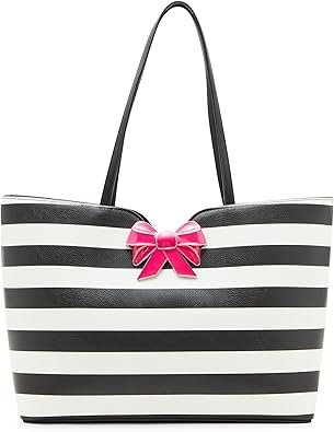 Betsey Johnson Striped Bow Tote, White