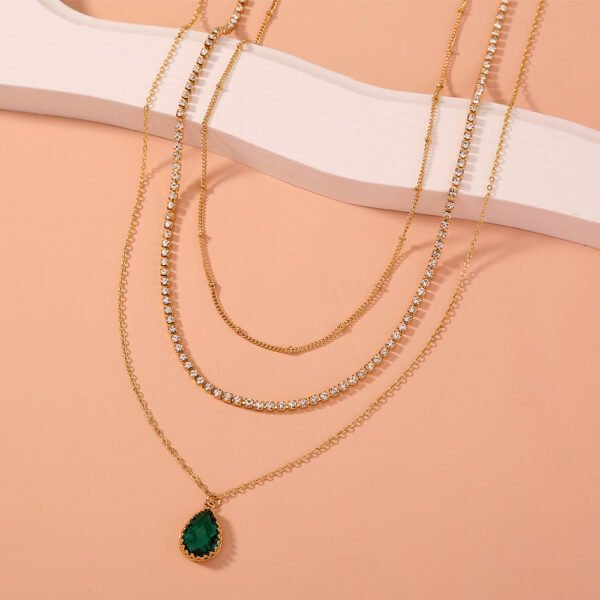 Zircon Green Drop Temperament Multi-layer Necklace - Image 4