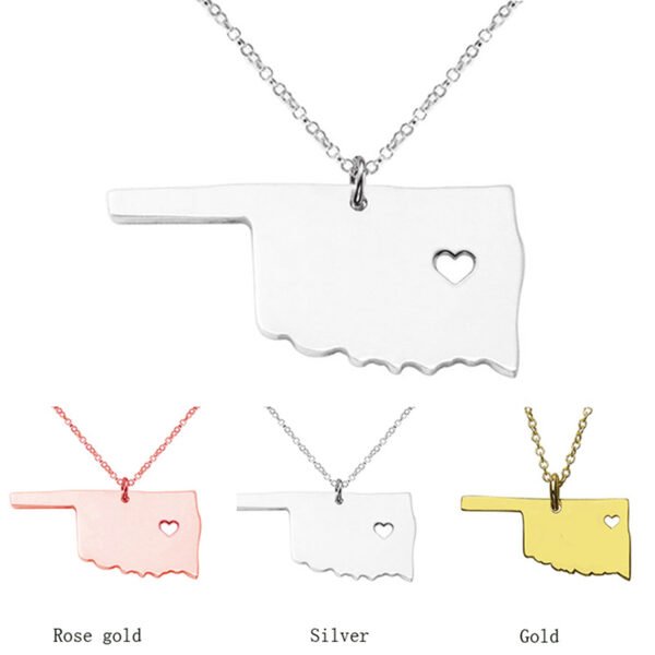 United States Oklahoma State Map Stainless Steel Necklace