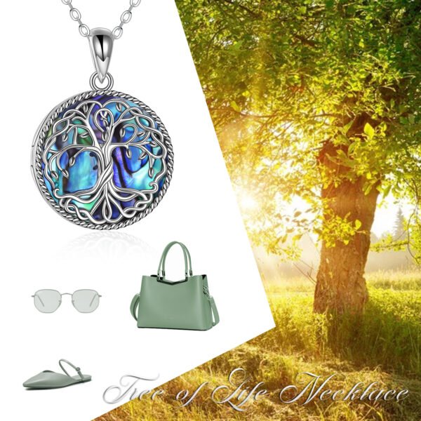 Tree of Life Locket Necklace Jewelry for Women Sterling Silver Celtic Family Tree Abalone Shell Lockets Jewelry Gifts for Mom Daughter - Image 7