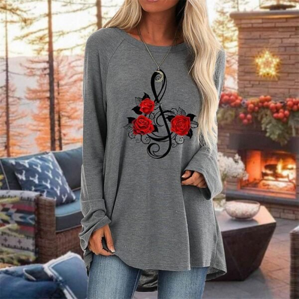 3D Rose Women's T Shirt Round Neck - Image 2