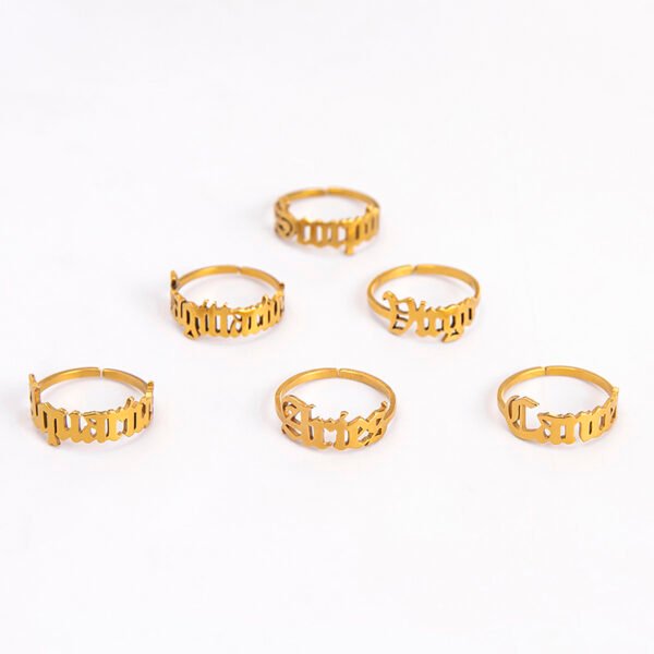 12 Constellation Horoscope Letter Stainless Steel Rings For Women - Image 3