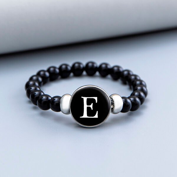 Letter Glass Snap Buttons Charm Bracelet Black Beads Bangles - Image 8