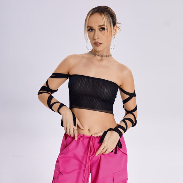 2023 New Style Womens Elastic Cross Arm Solid Color Straps Tank Top Casual Summer Ladies Slim Top - Image 2