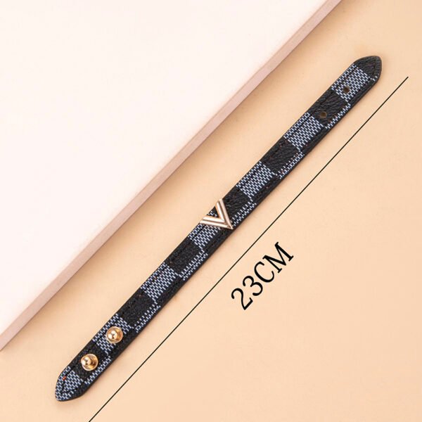 Vintage Letter V Plaid Pattern Leather Bracelet Wristband - Image 4