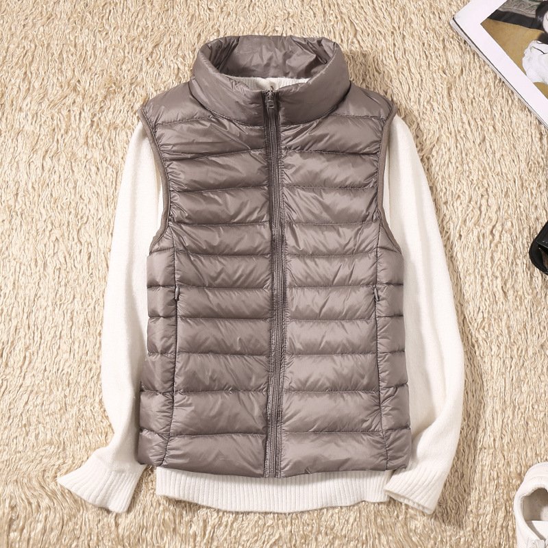 Autumn And Winter New Thin Lightweight Short Type Casual Fashion Stand-up Collar Down Jacket Vest Women's Light Down Feather Liner - Image 7
