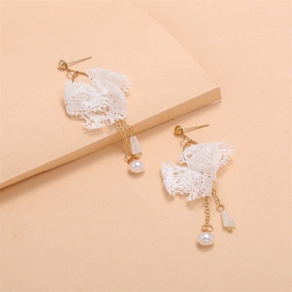 Japanese And Korean Lace Bow Tassel Sweet Earrings - Image 2