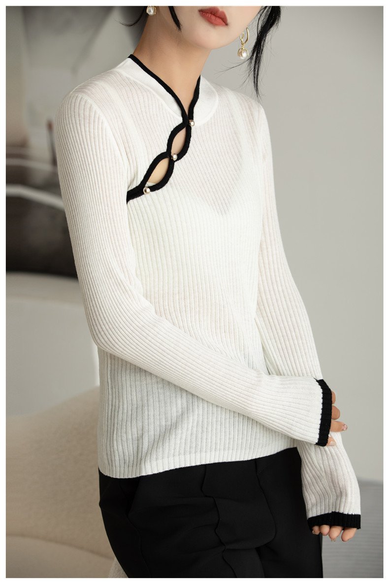 Wool Hollow-out Plate Buckle Stand Collar Design Sweater Thin - Image 7