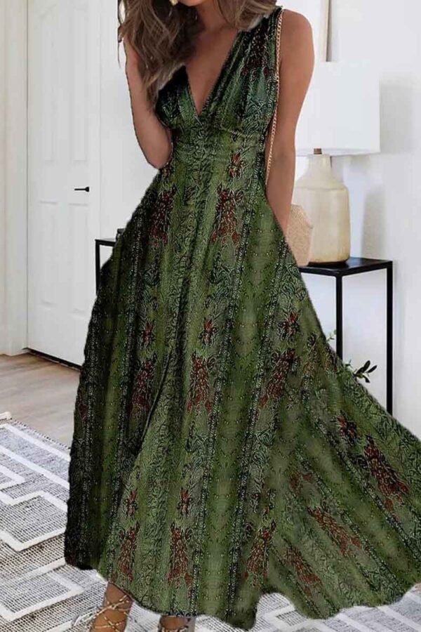 2023 Summer New V-neck Fashion Digital Printing Maxi Dress - Image 4