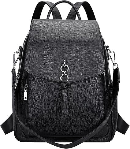 ALTOSY Women Leather Backpack Purse Fashion Convertible Ladies Shoulder Bag with Flap (S96 Classic Black)
