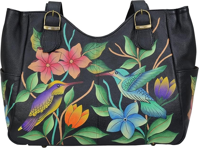 Anna by Anuschka Women's Genuine Leather Shoulder Bag - Hand Painted Original Artwork Exterior