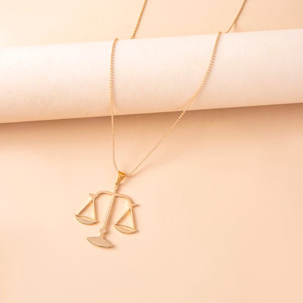 Vintage Big Libra Sign Statement Necklace Gold Balance Scales Pendant - Image 5